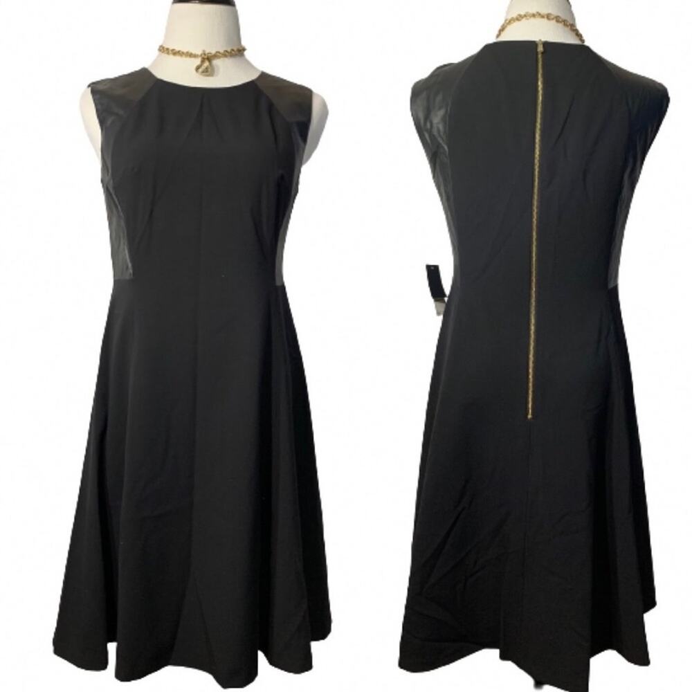 NWT Nine West Women’s Leather Panel Little Black Dress.  Size 4